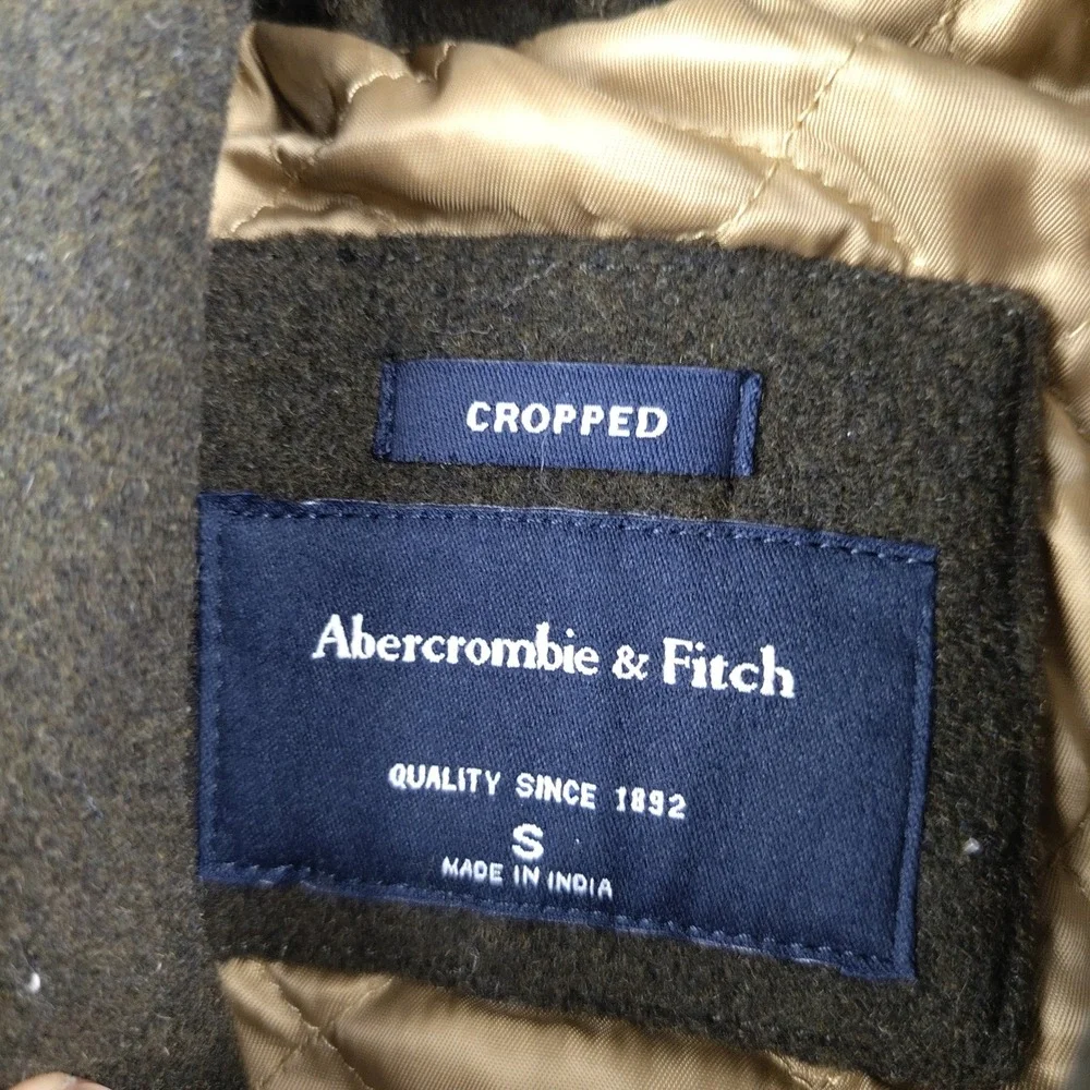 Abercrombie & Fitch Jacket Mens Small Cropped Olive Green Wool Blend Mackinaw